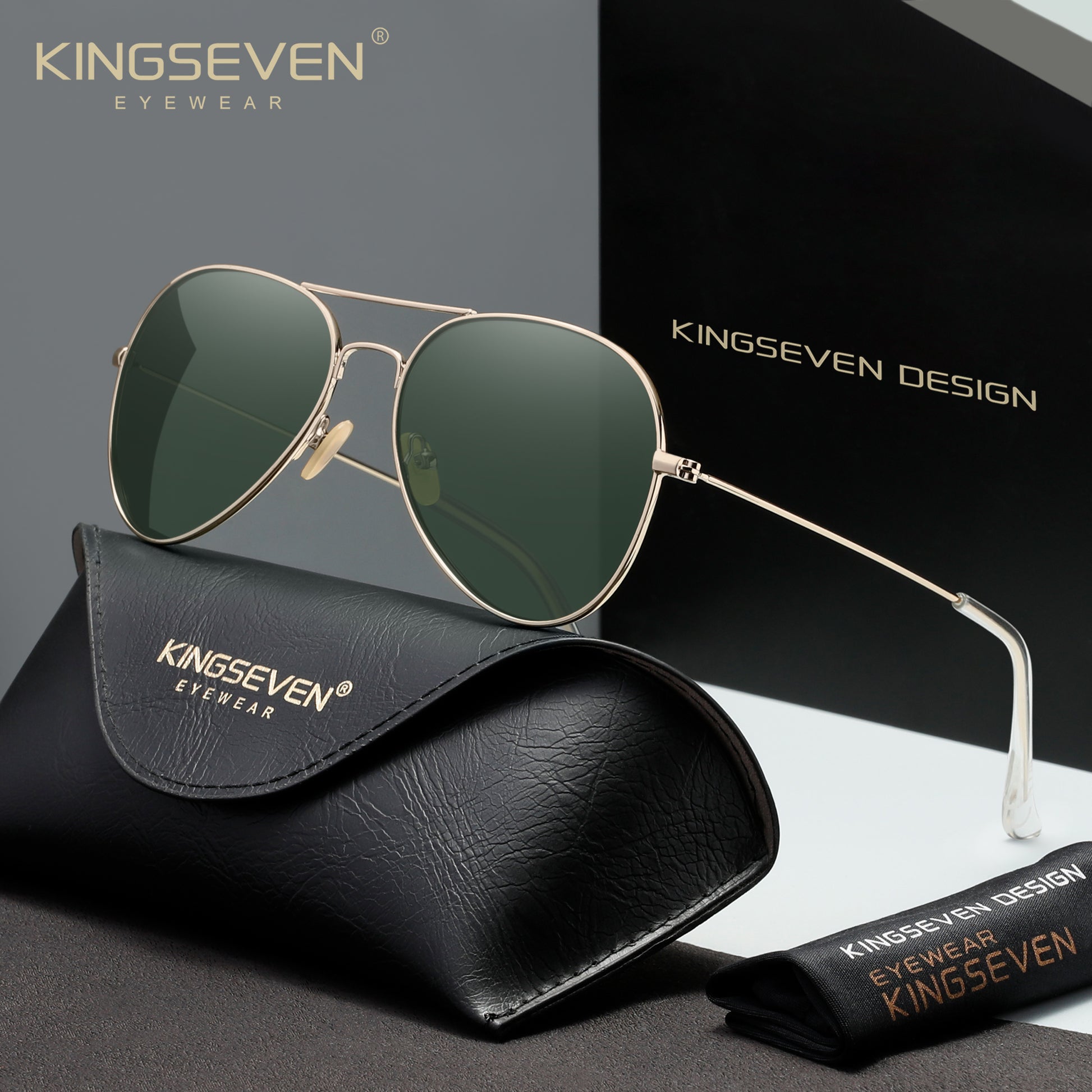 KINGSEVEN N7115 gold-green polarized sunglasses for men
