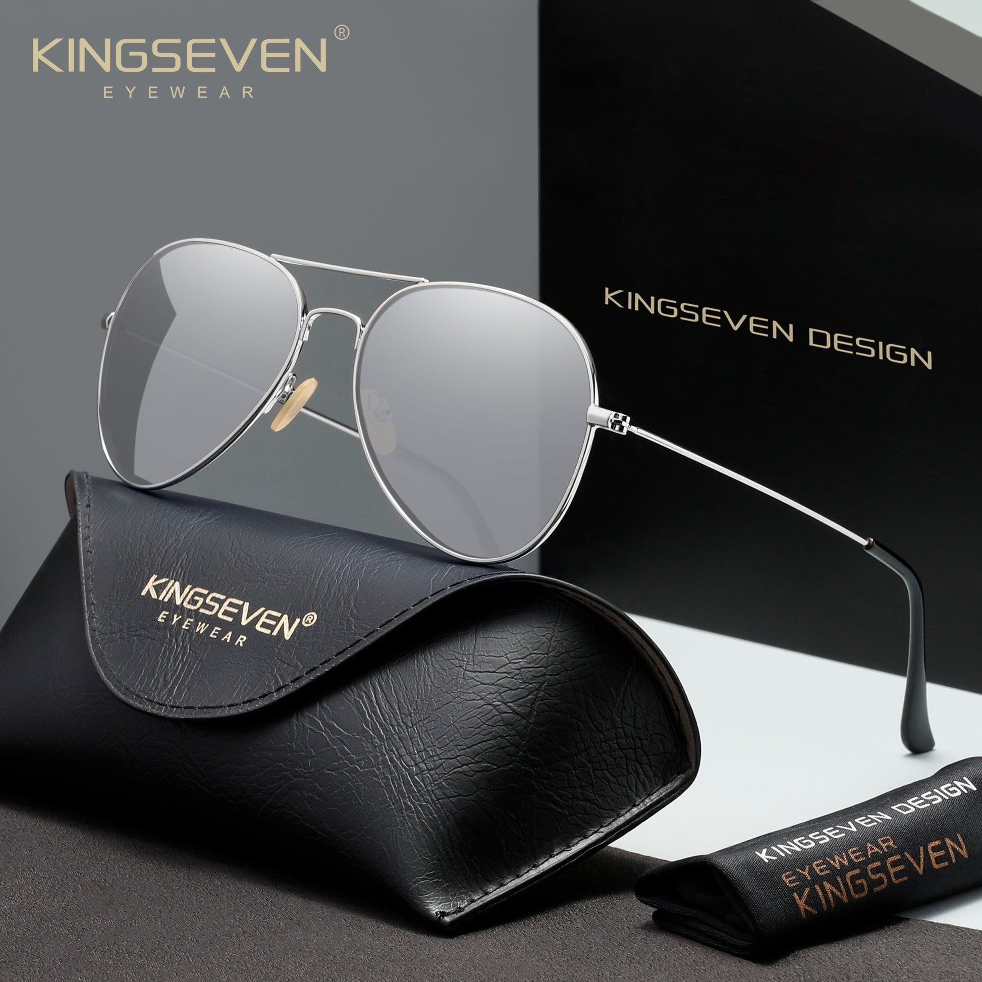 KINGSEVEN N7115 silver-white polarized sunglasses for men