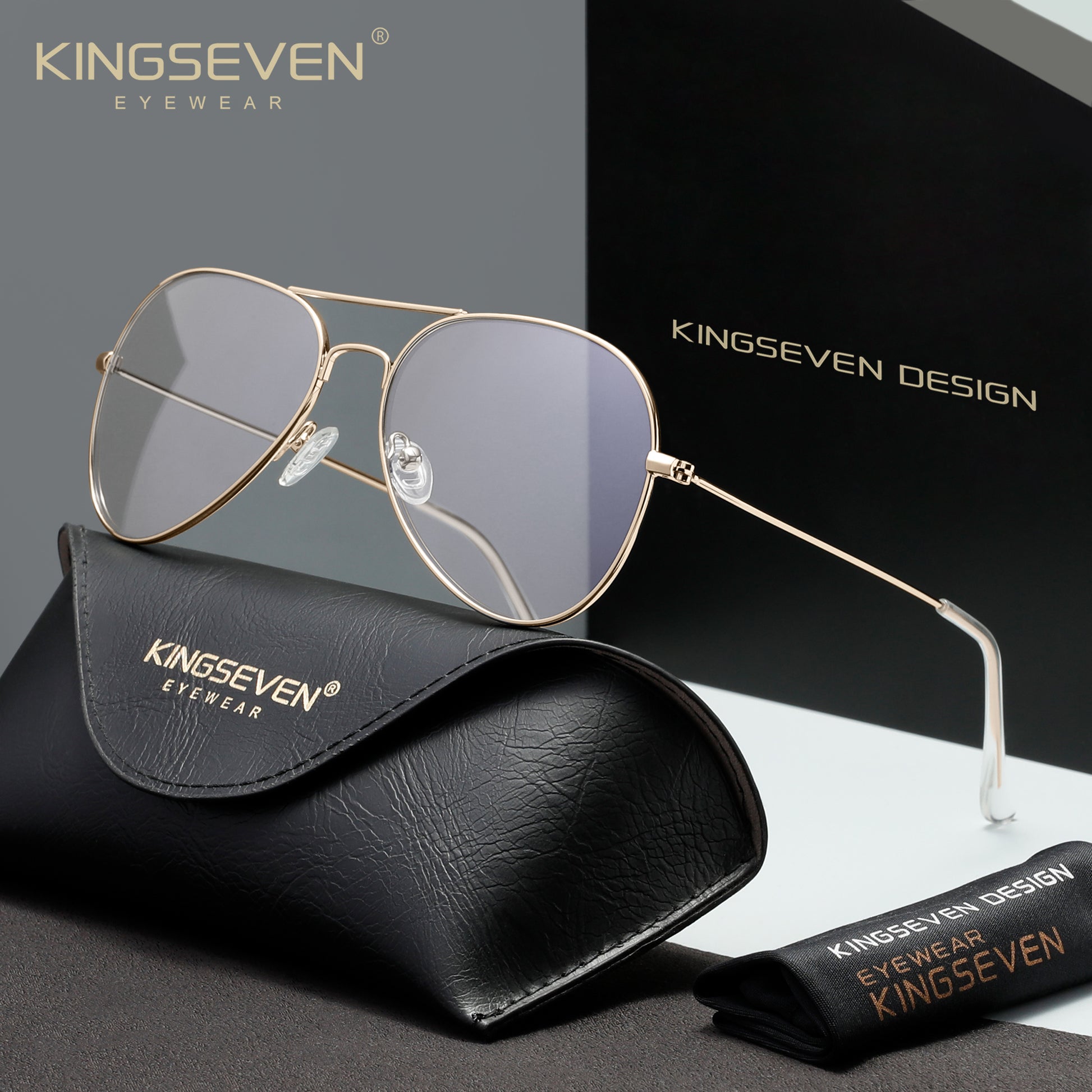 KINGSEVEN N7715 gold 45% blue-light blocking sunglasses for men