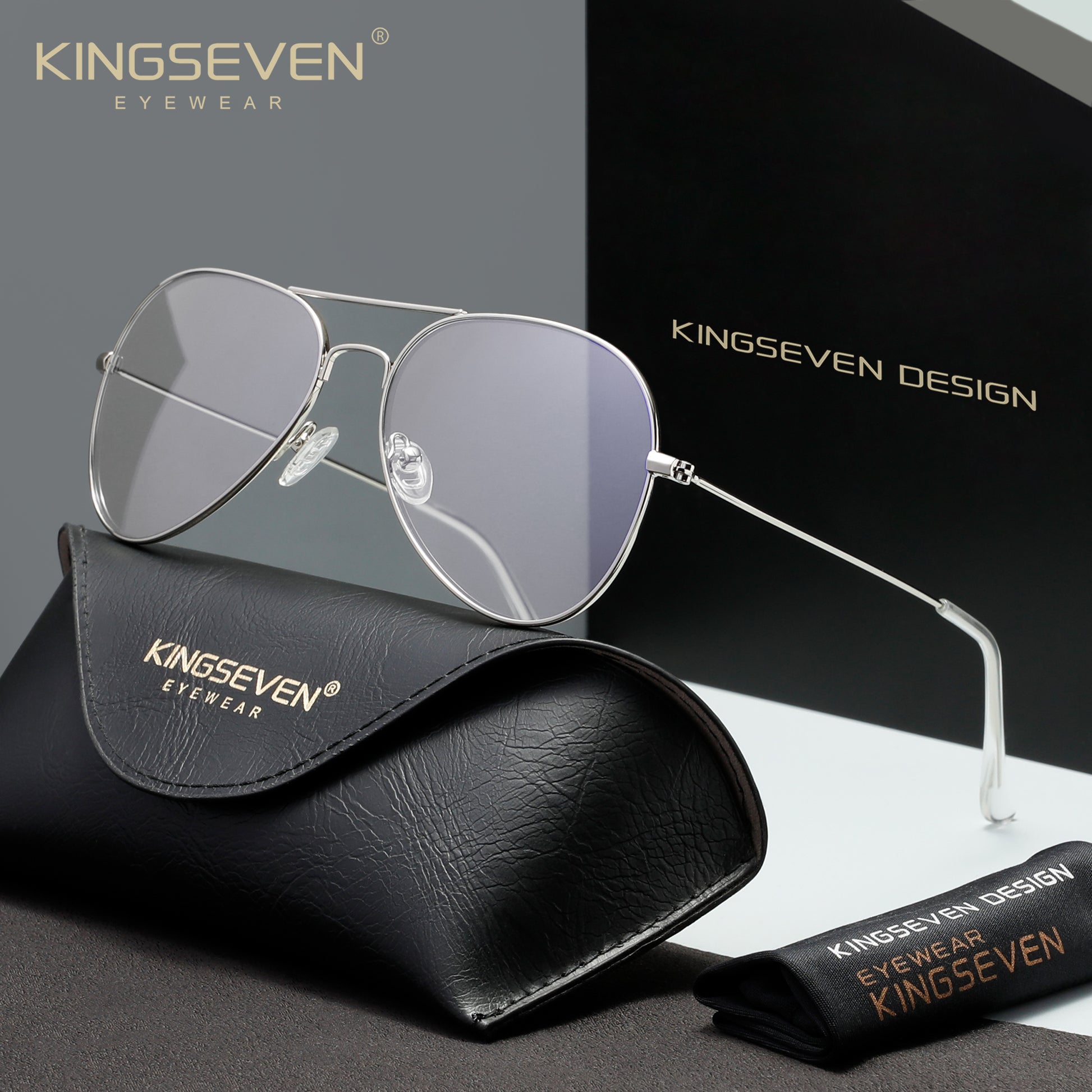 KINGSEVEN N7715 silver 45% blue-light blocking sunglasses for men