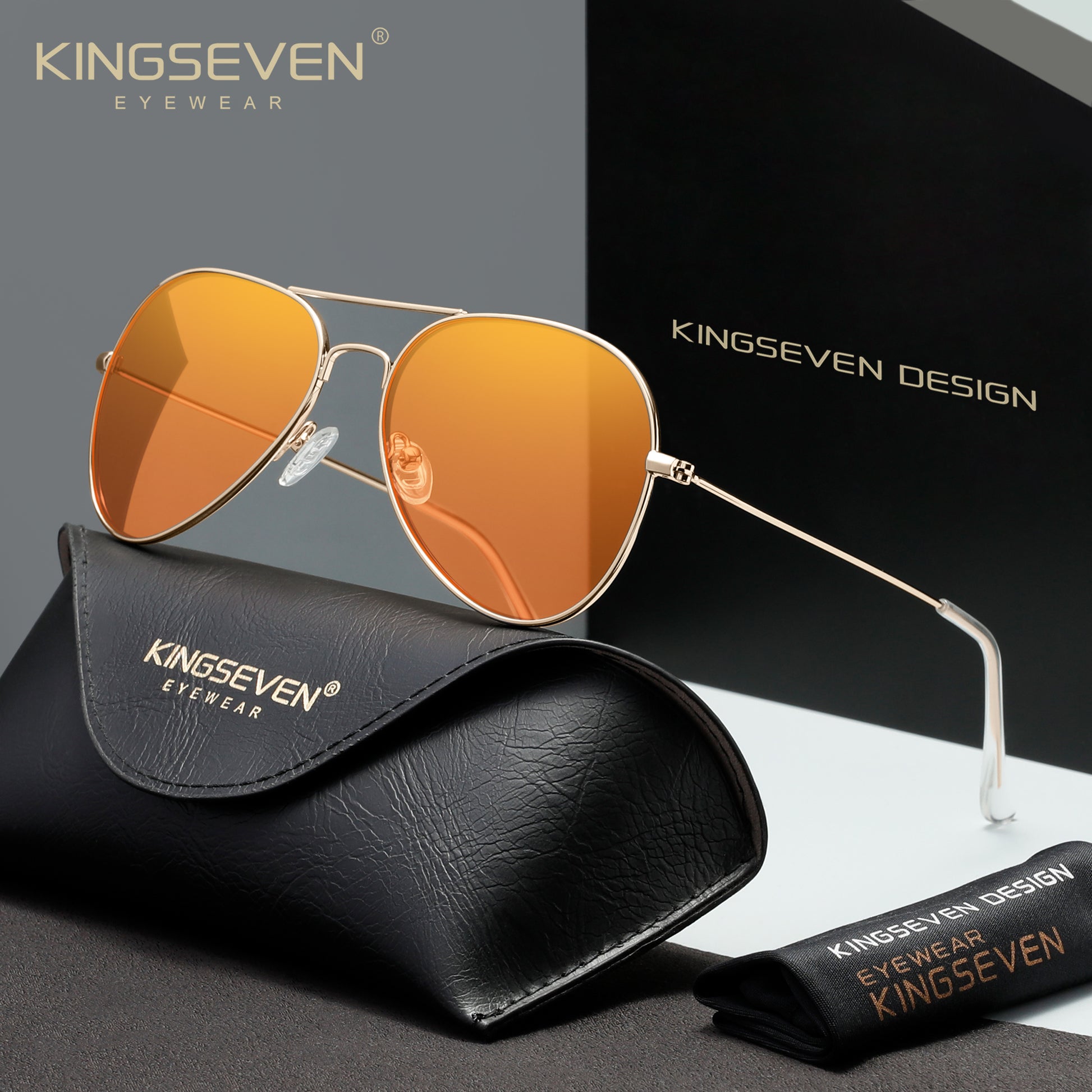 KINGSEVEN N7715 gold 99% blue-light blocking sunglasses for men