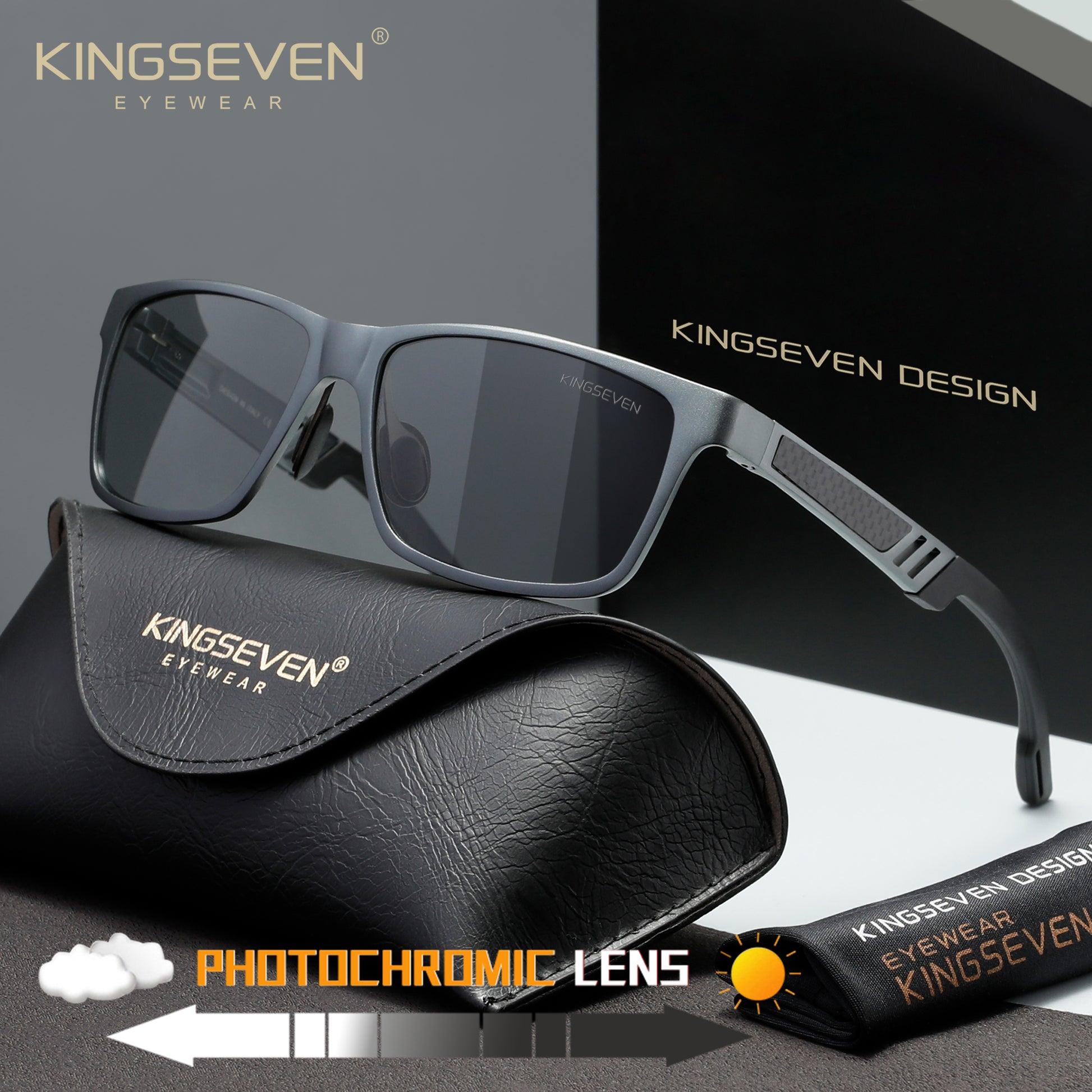 KINGSEVEN N7180 gun-photochromic polarized sunglasses for men