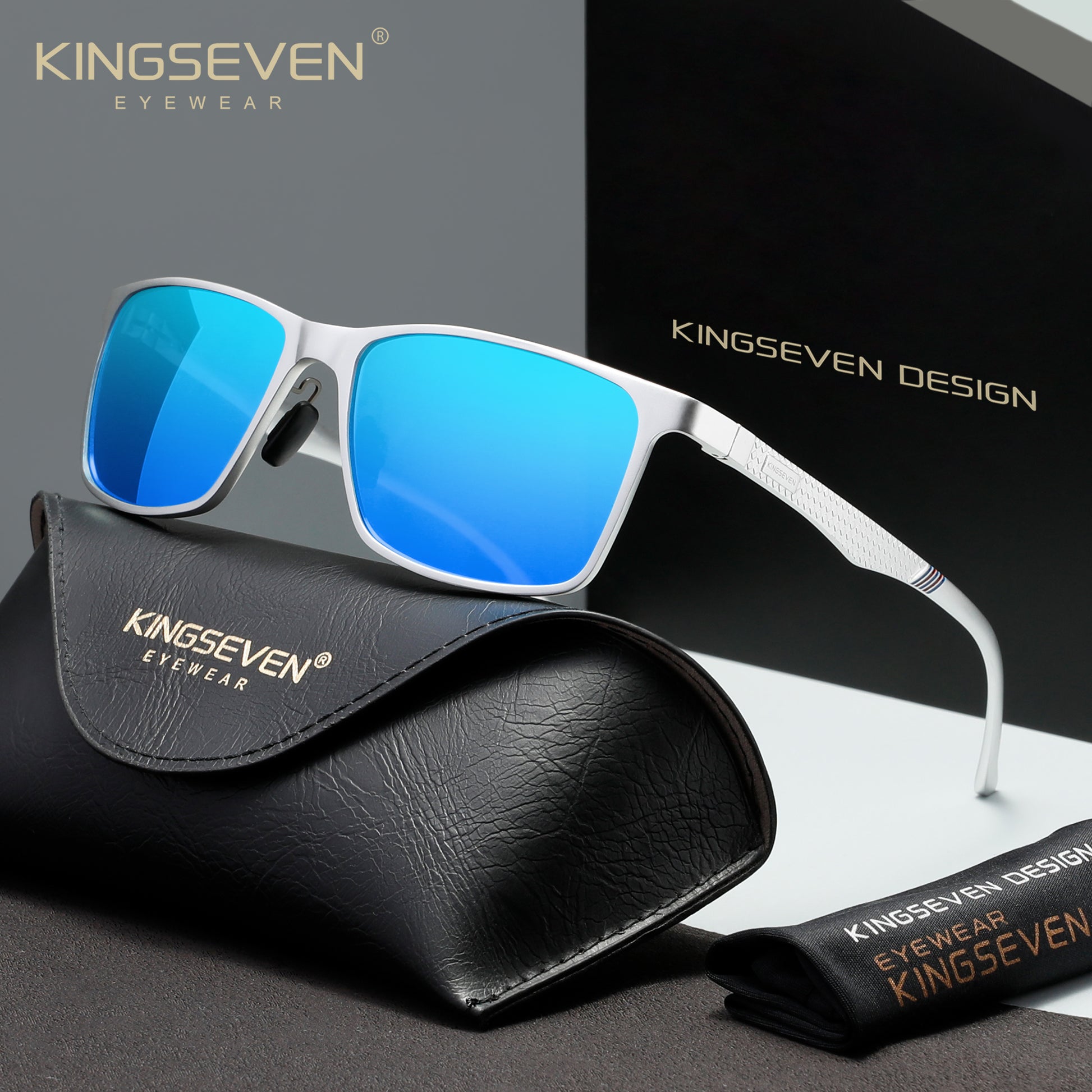 KINGSEVEN N7190 silver-blue polarized sunglasses for men