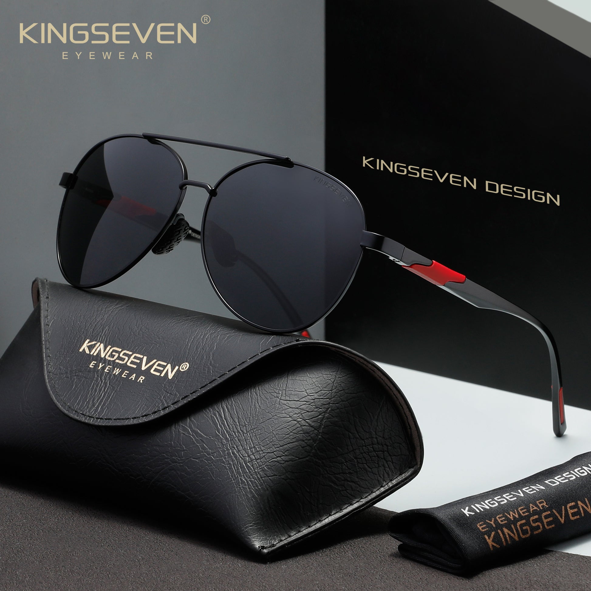 KINGSEVEN N7228 black-red-gray polarized sunglasses for men