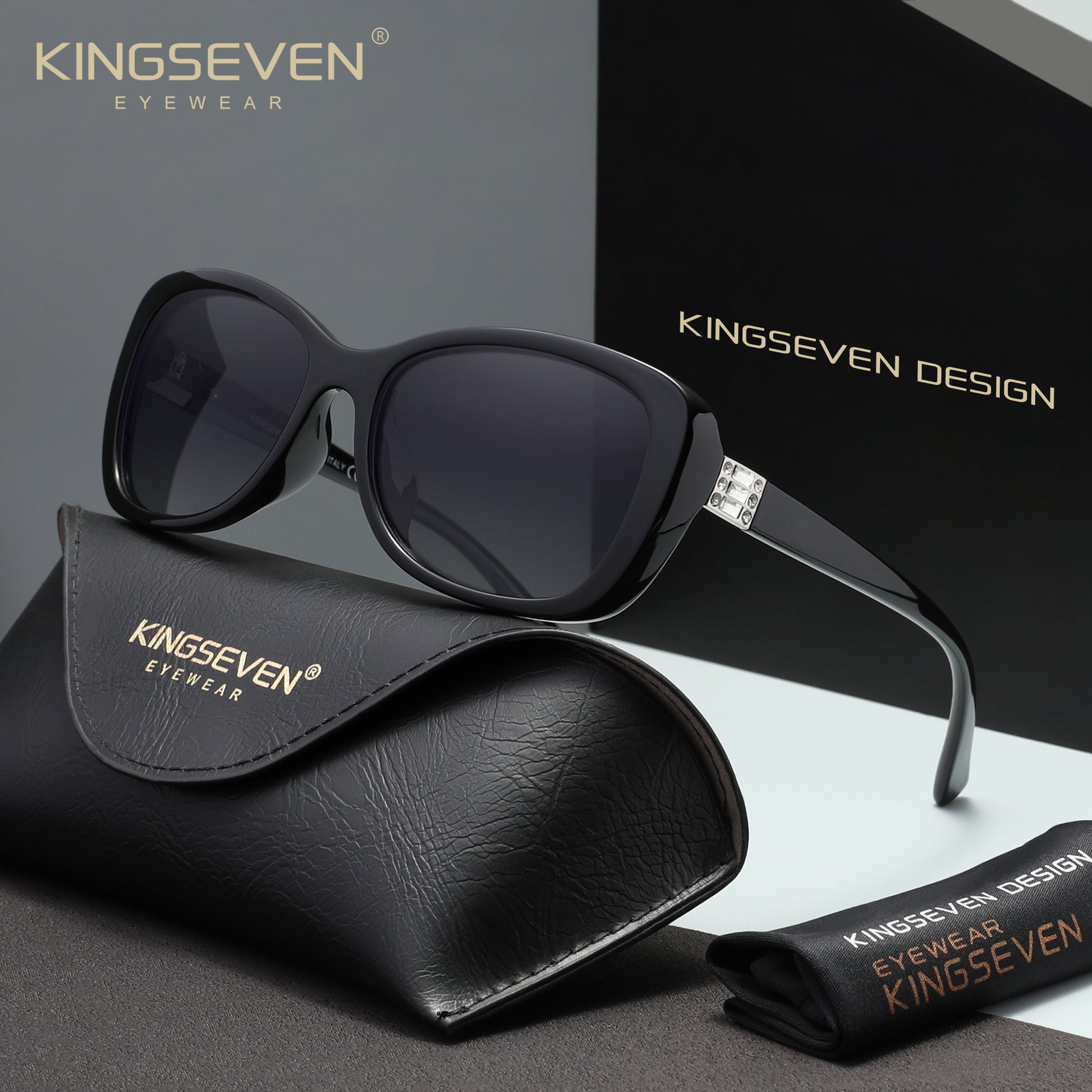 KINGSEVEN N7260 black-gray polarized sunglasses for women