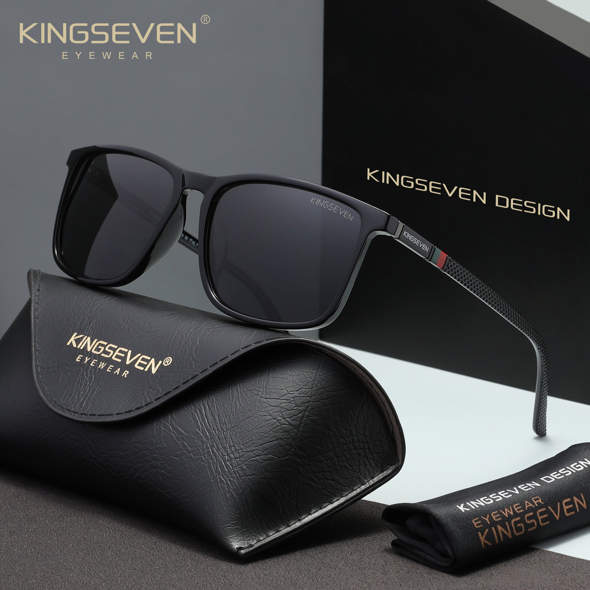 KINGSEVEN N7365 shiny black gray polarized sunglasses