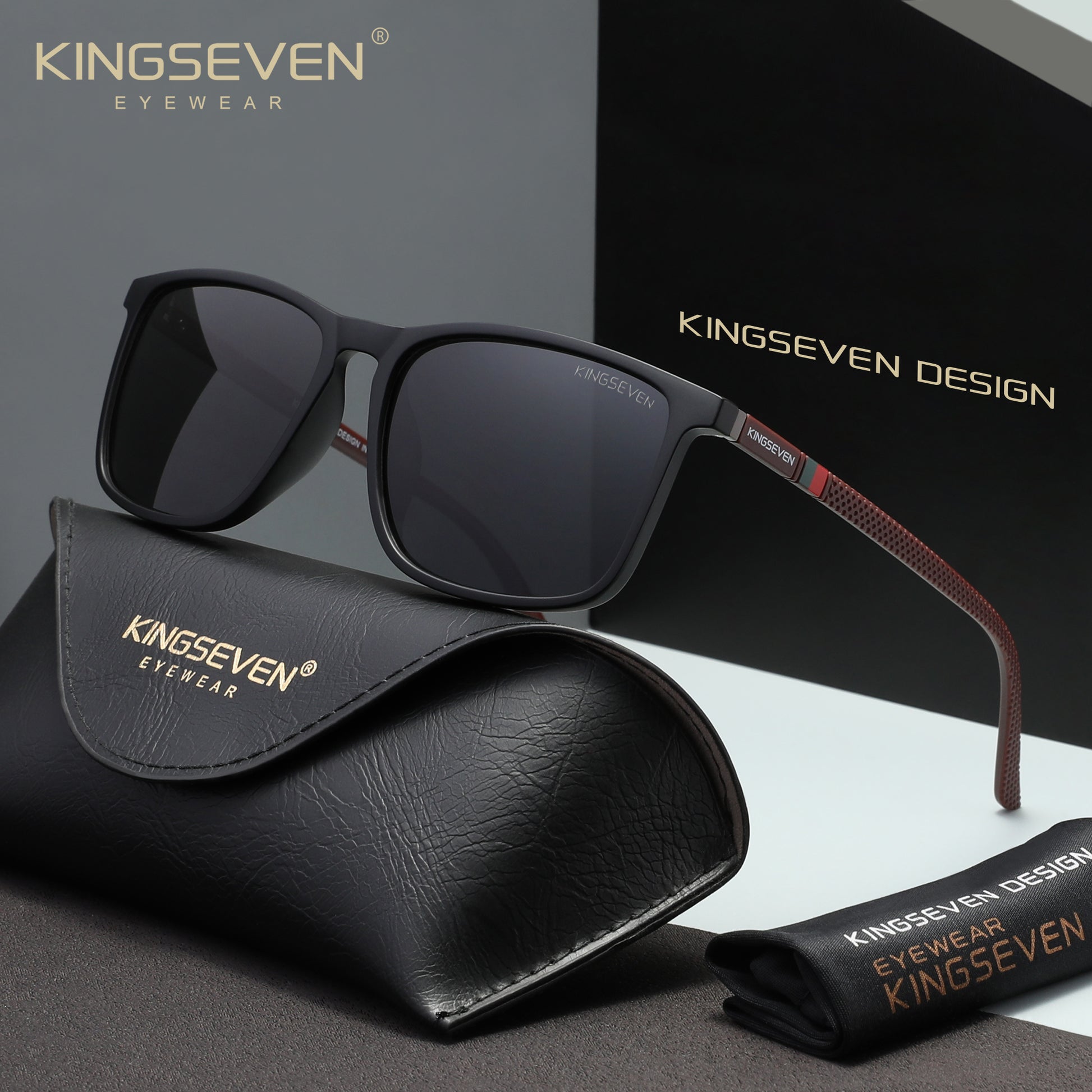 KINGSEVEN N7365 matte black gray polarized sunglasses