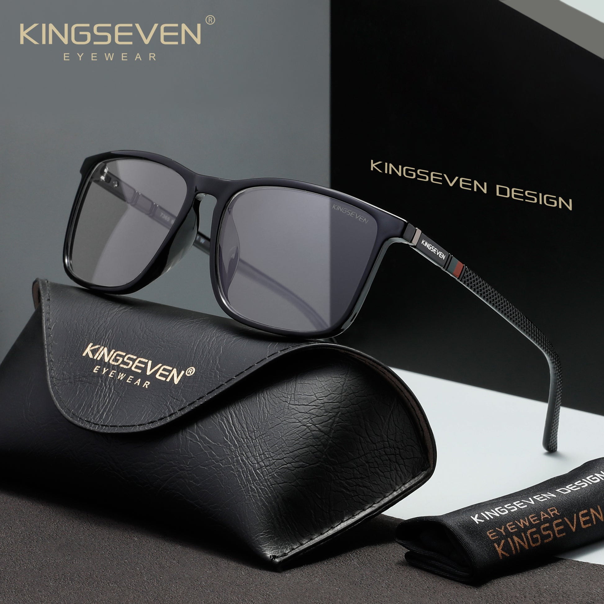 KINGSEVEN N7365 shiny-black blue light sunglasses