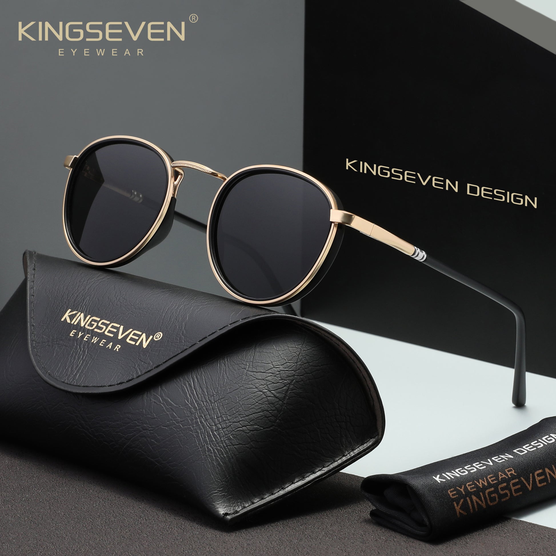 KINGSEVEN N7375 gold-gray polarized sunglasses for men