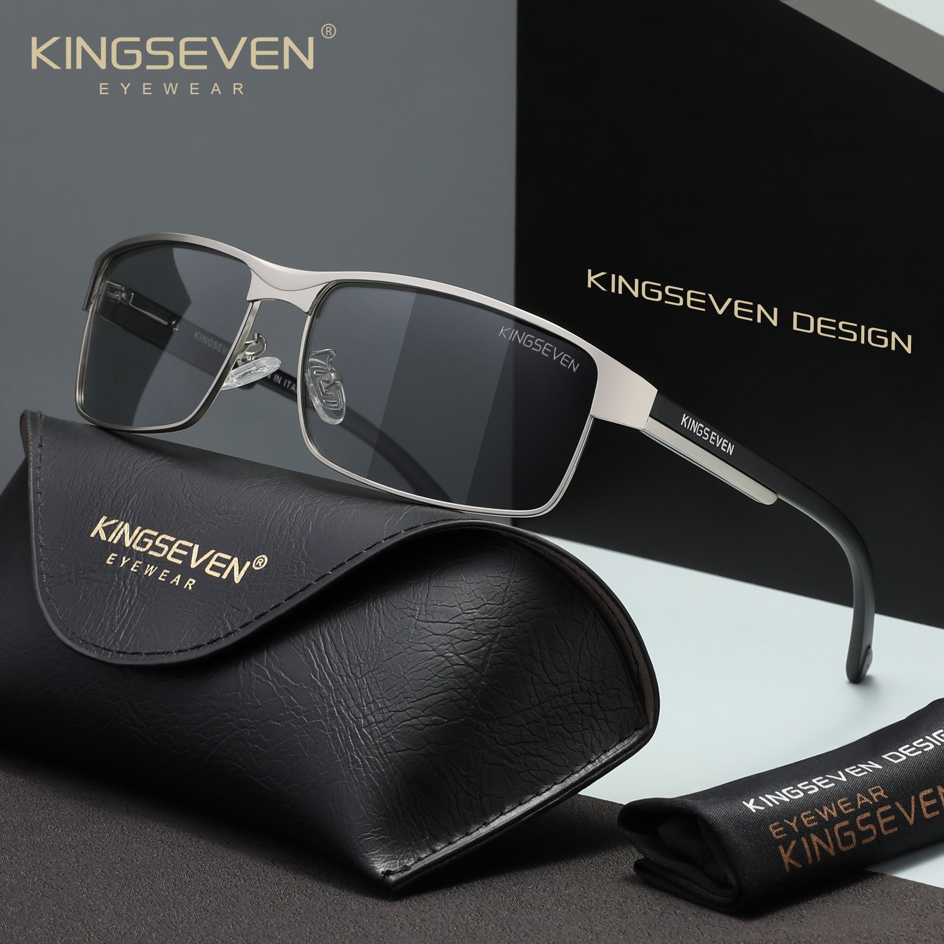 KINGSEVEN N7756 silver photochromic polarized sunglasses for men