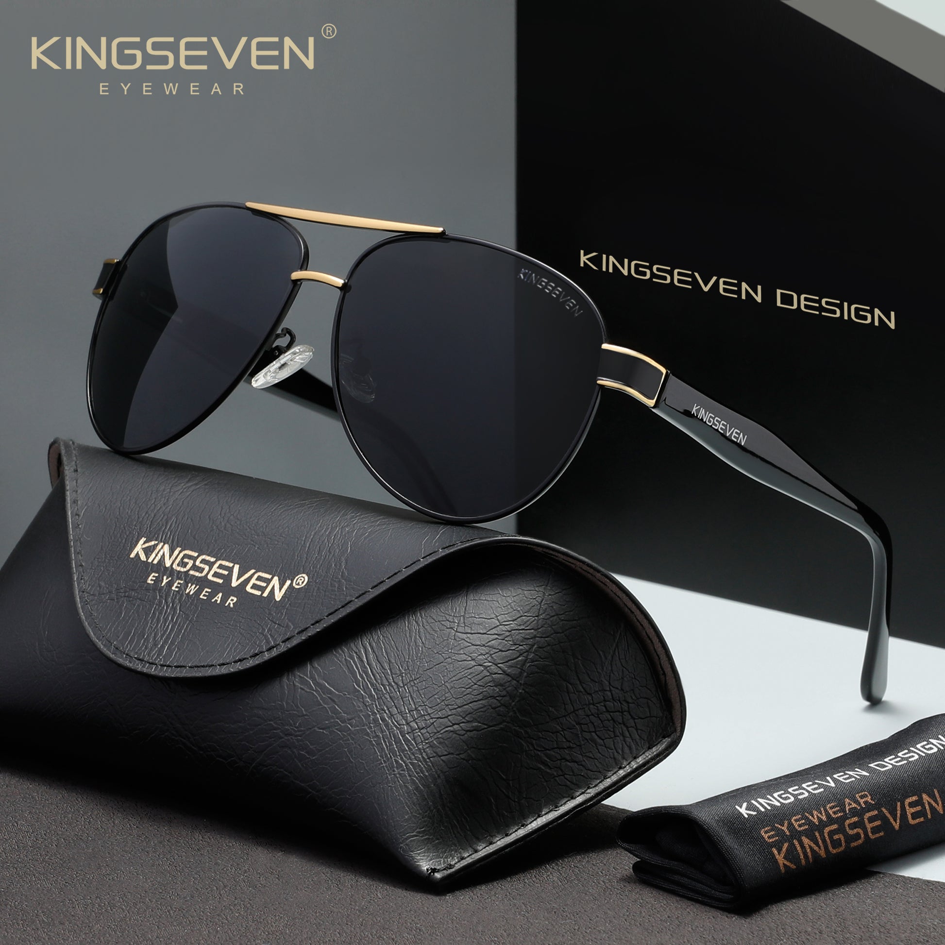 KINGSEVEN N7777 gold-gray polarized sunglasses for men