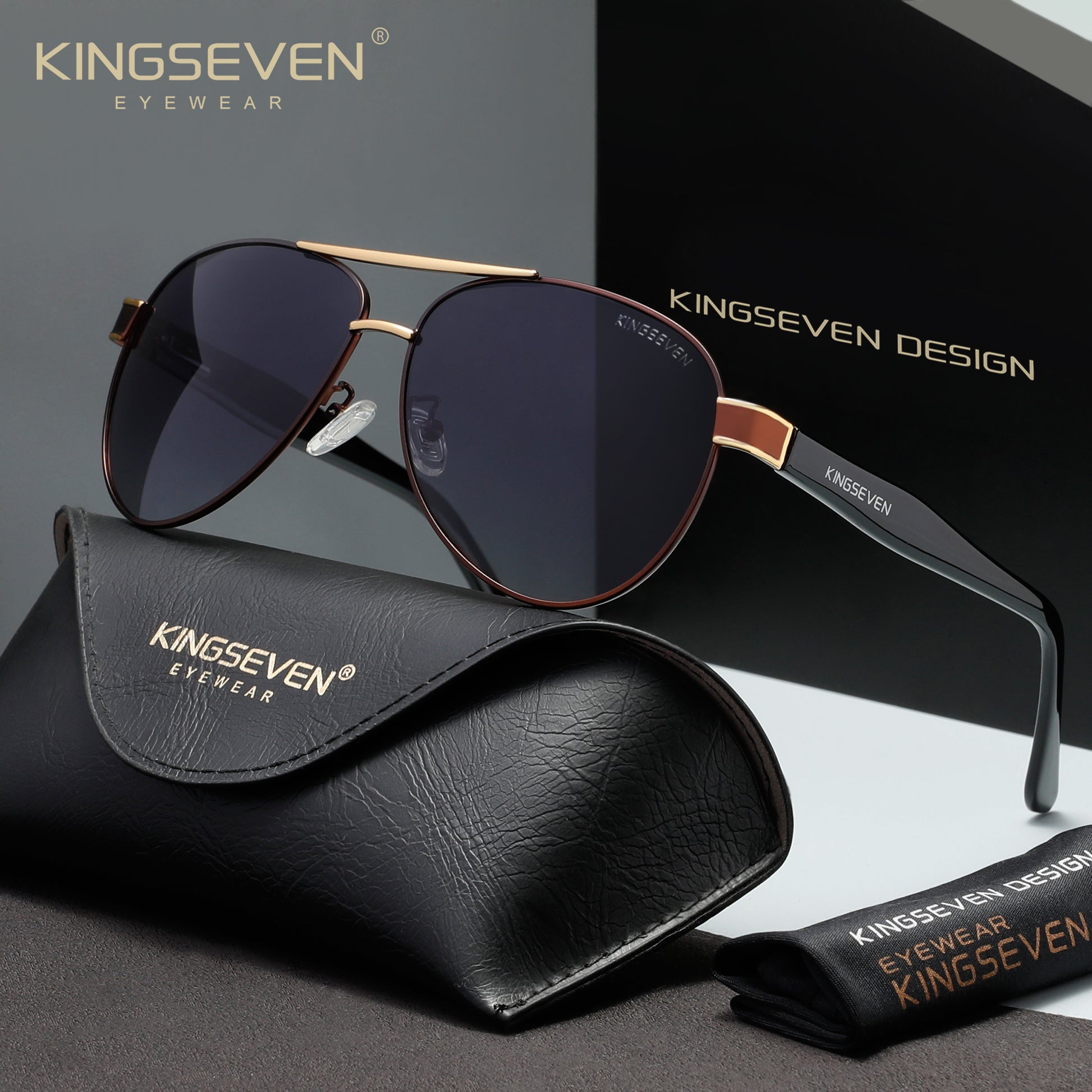 KINGSEVEN N7777 brown-gray polarized sunglasses for men