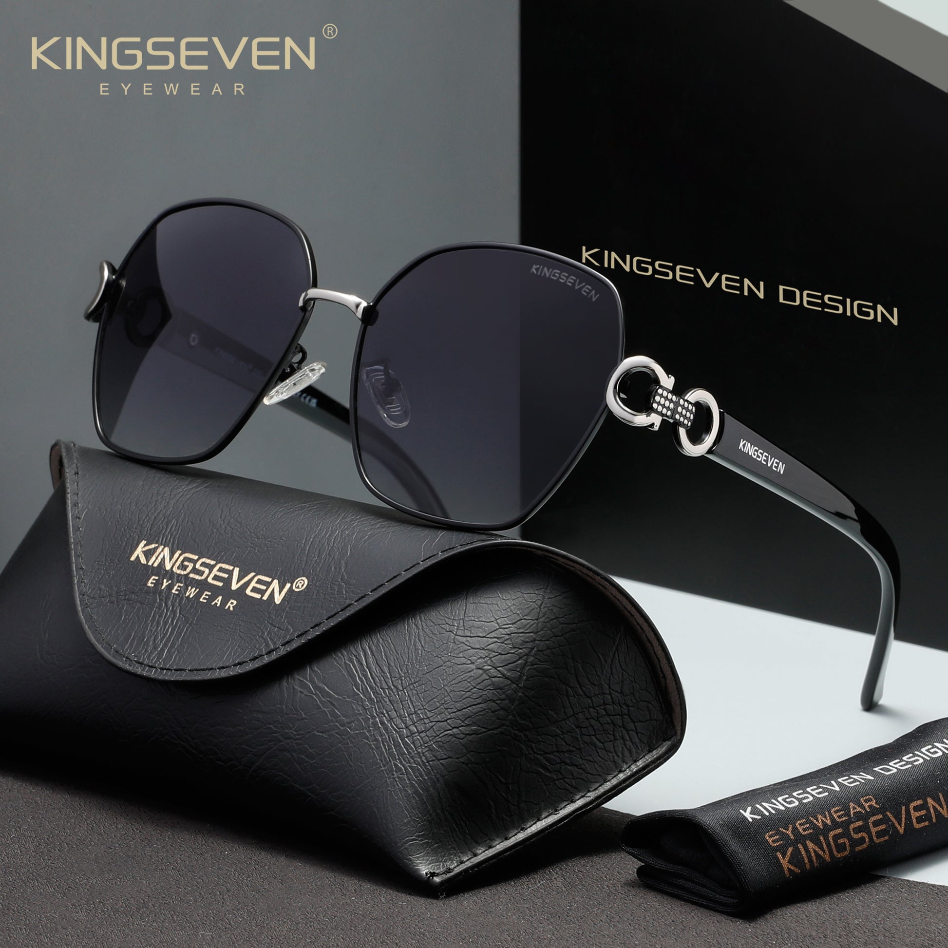 KINGSEVEN N7898 black-gray polarized sunglasses for women