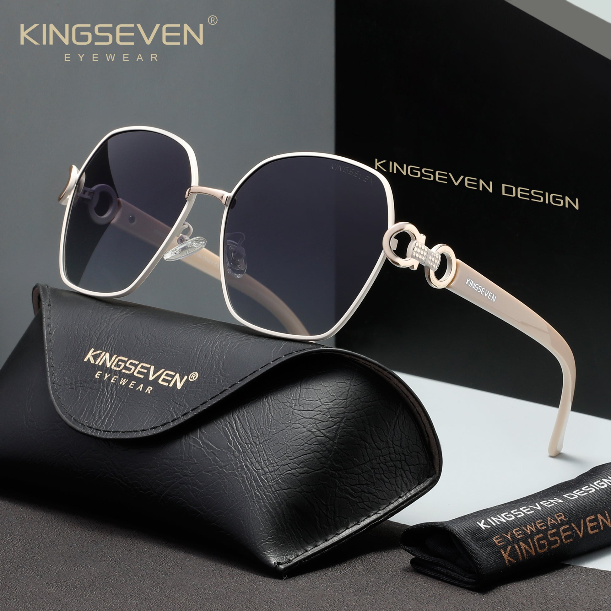 KINGSEVEN N7898 white-gray polarized sunglasses for women