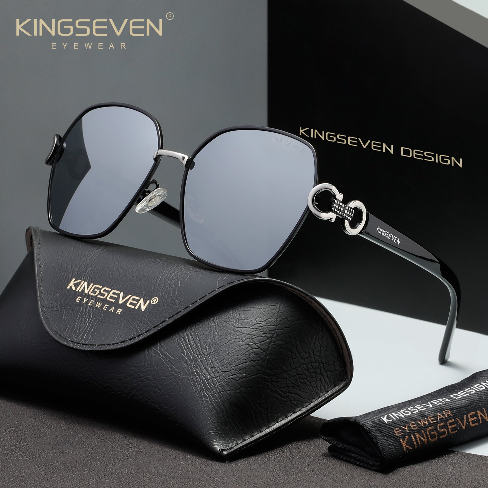 KINGSEVEN N7898 black-white polarized sunglasses for women