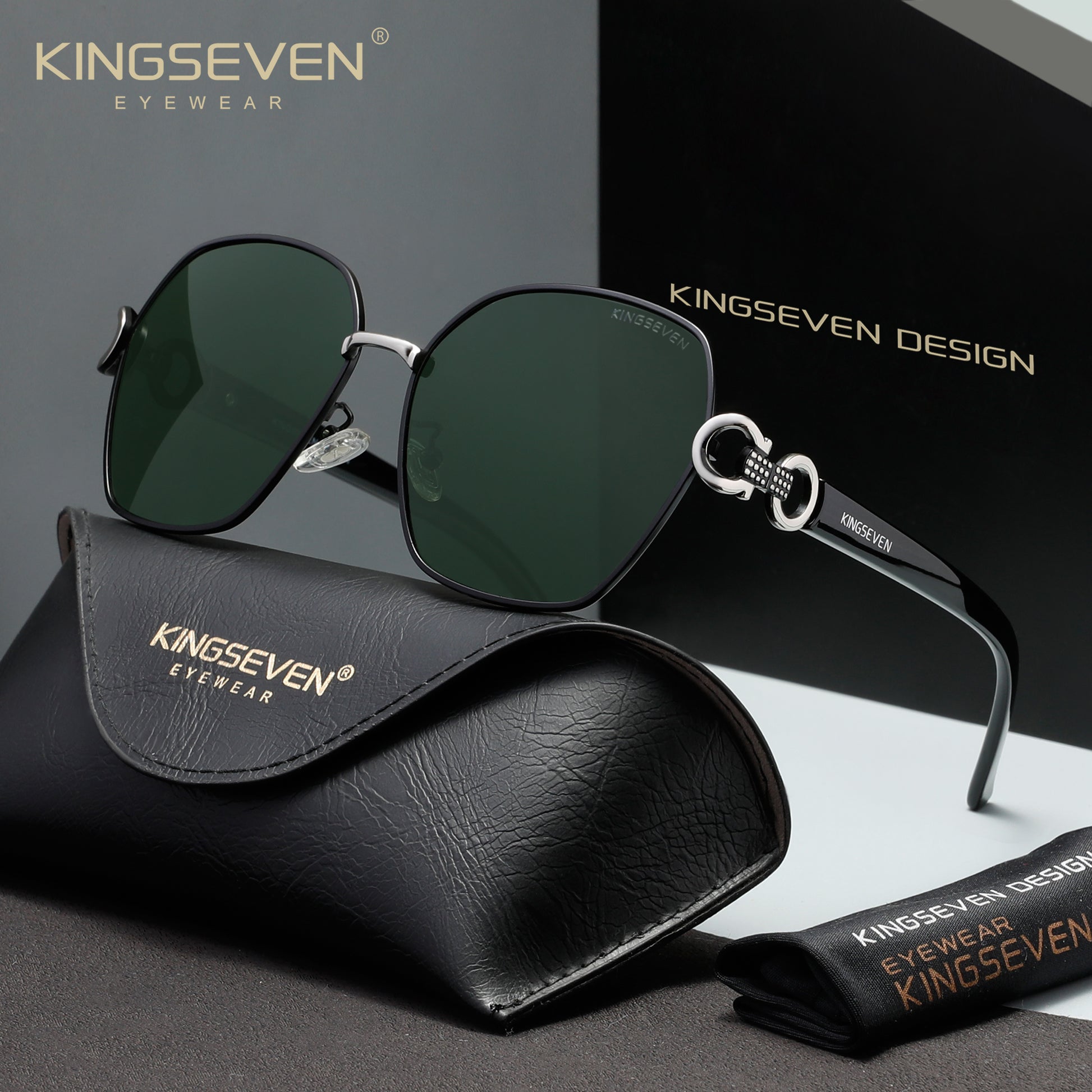 KINGSEVEN N7898 black-green polarized sunglasses for women