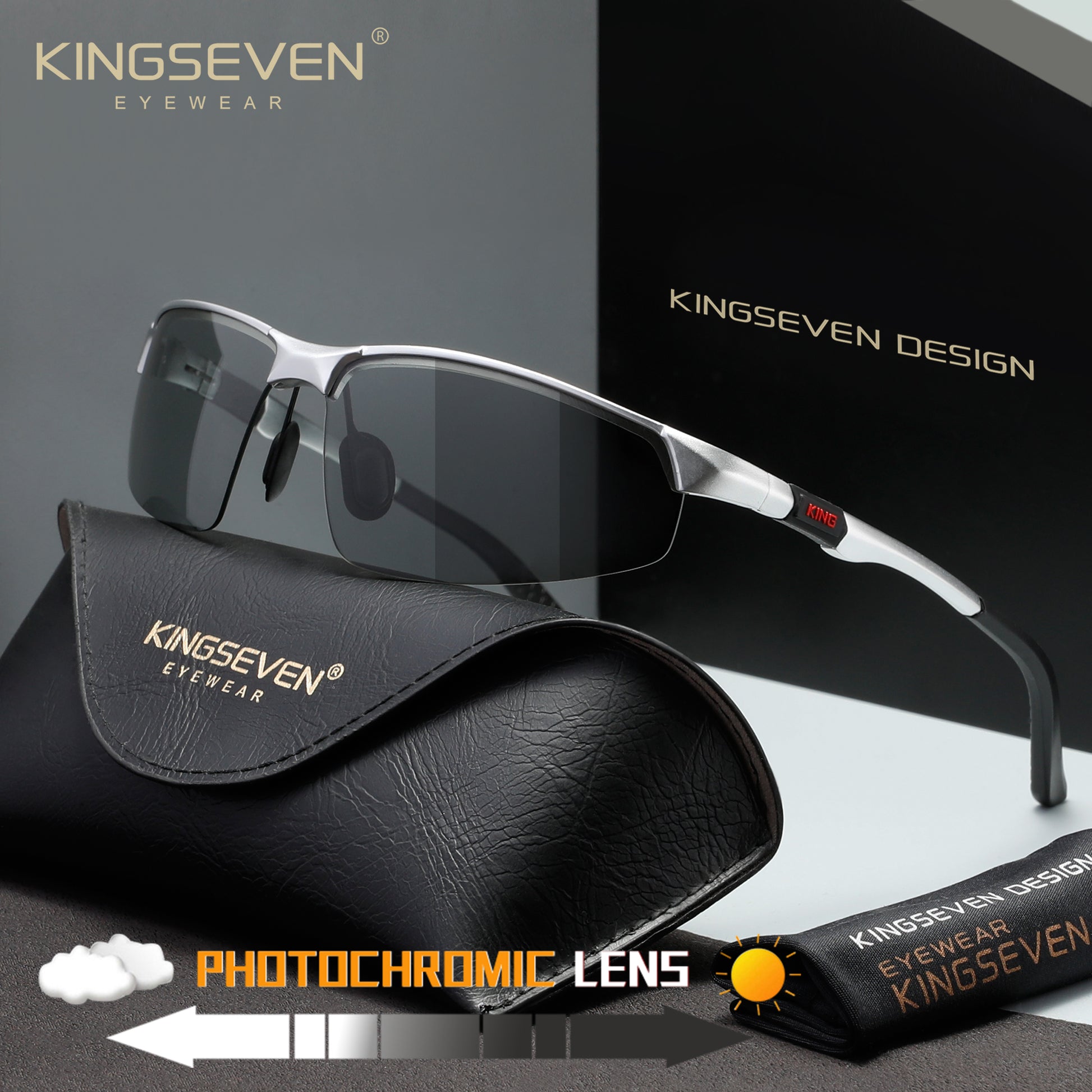 KINGSEVEN N9121 silver-photochromic polarized sunglasses for men