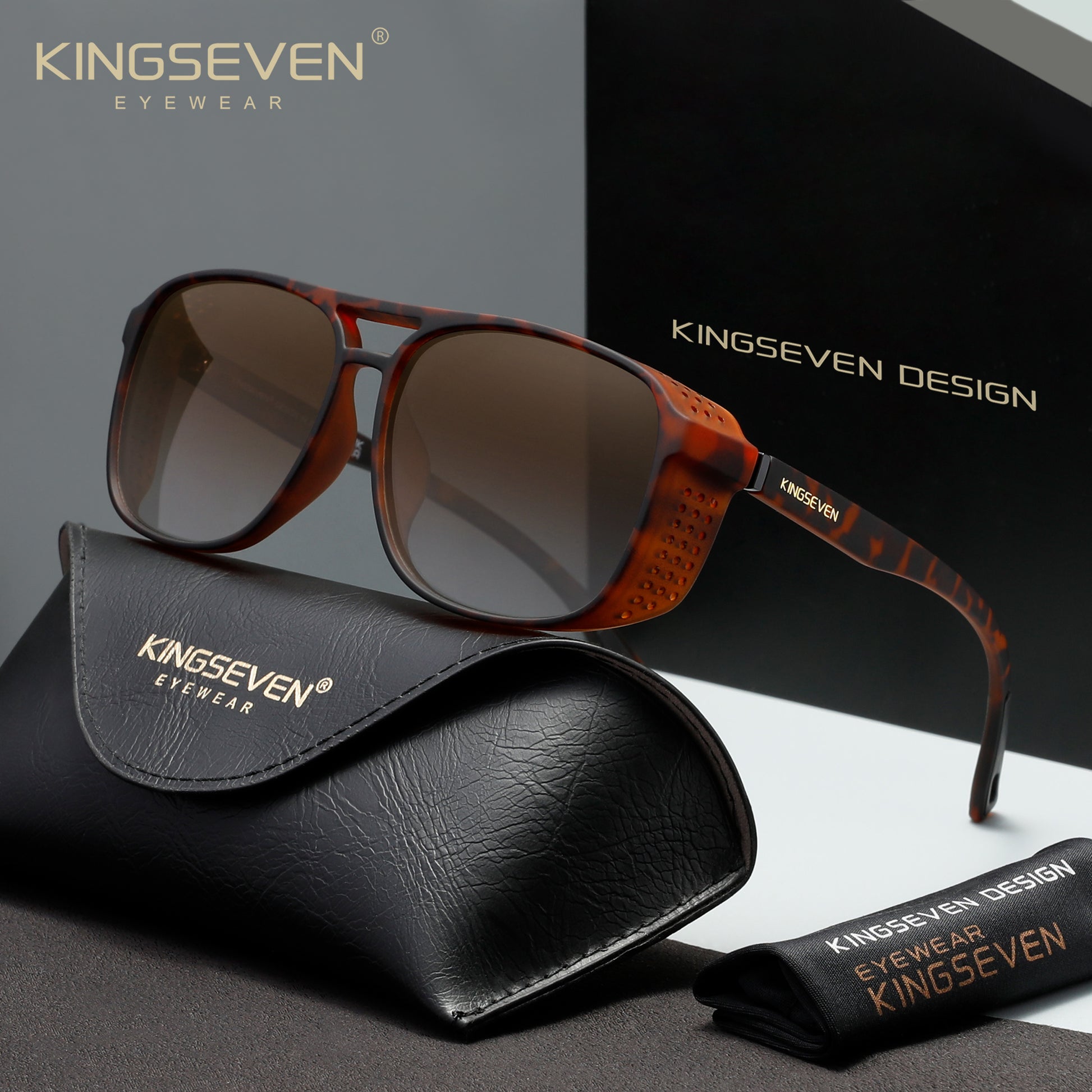 KINGSEVEN LE790 leopard brown polarized sunglasses for men