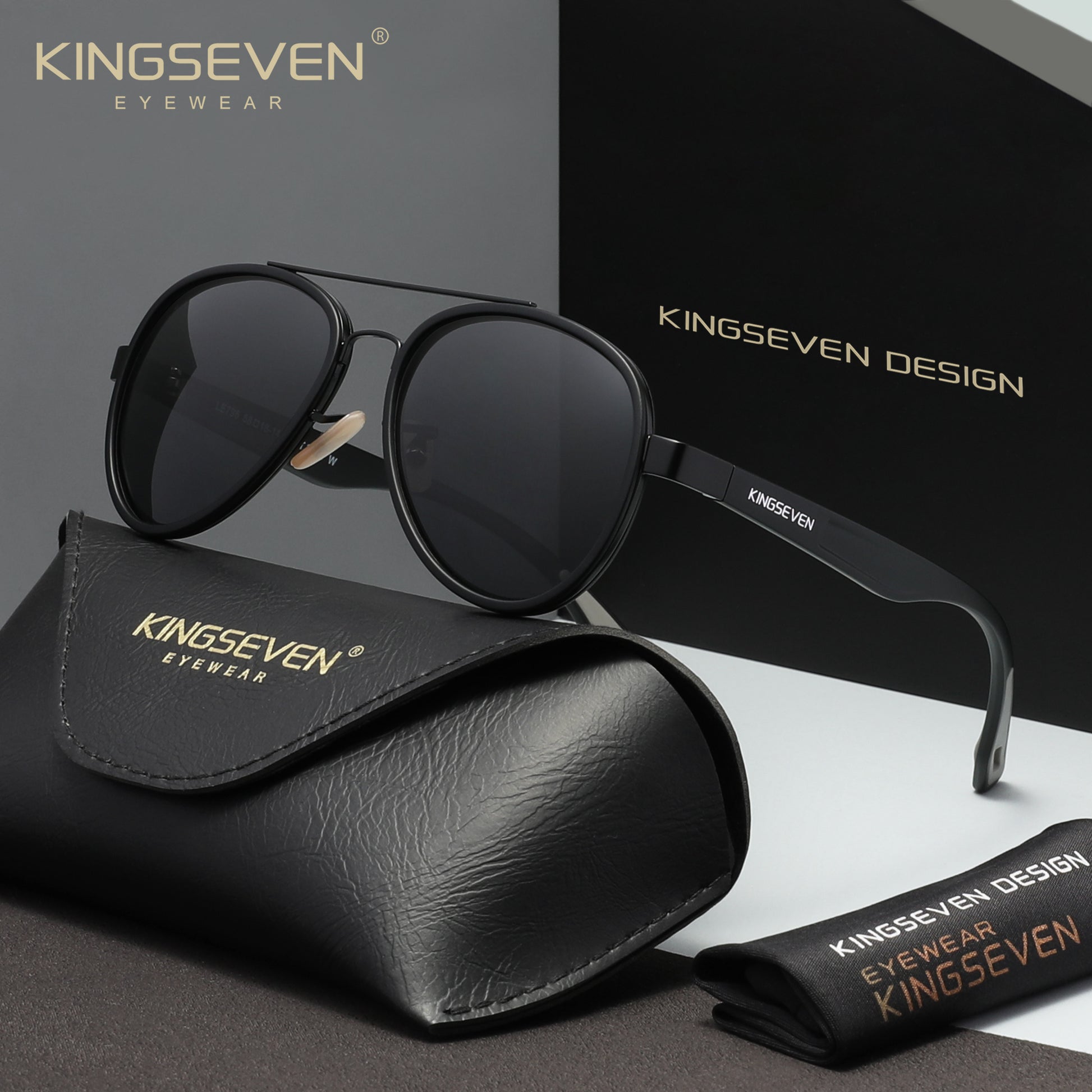 KINGSEVEN LE796 matte black  gray polarized sunglasses for men