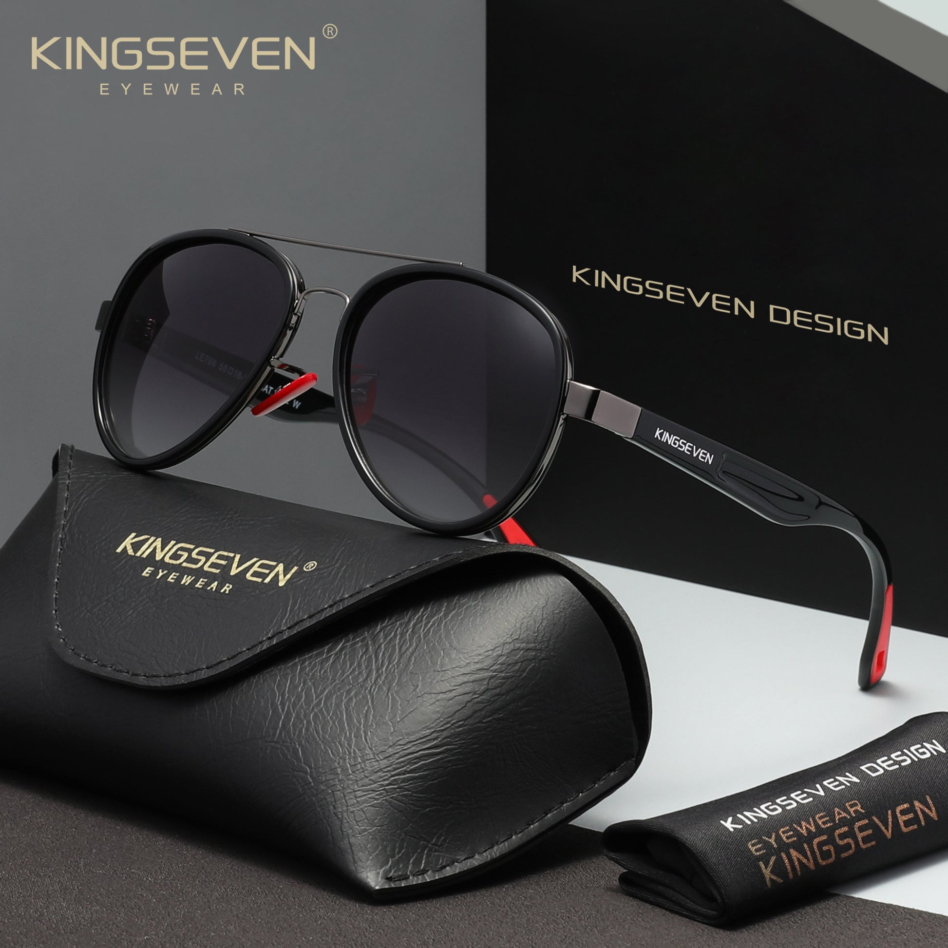 KINGSEVEN LE796 shiny black  gray polarized sunglasses for men