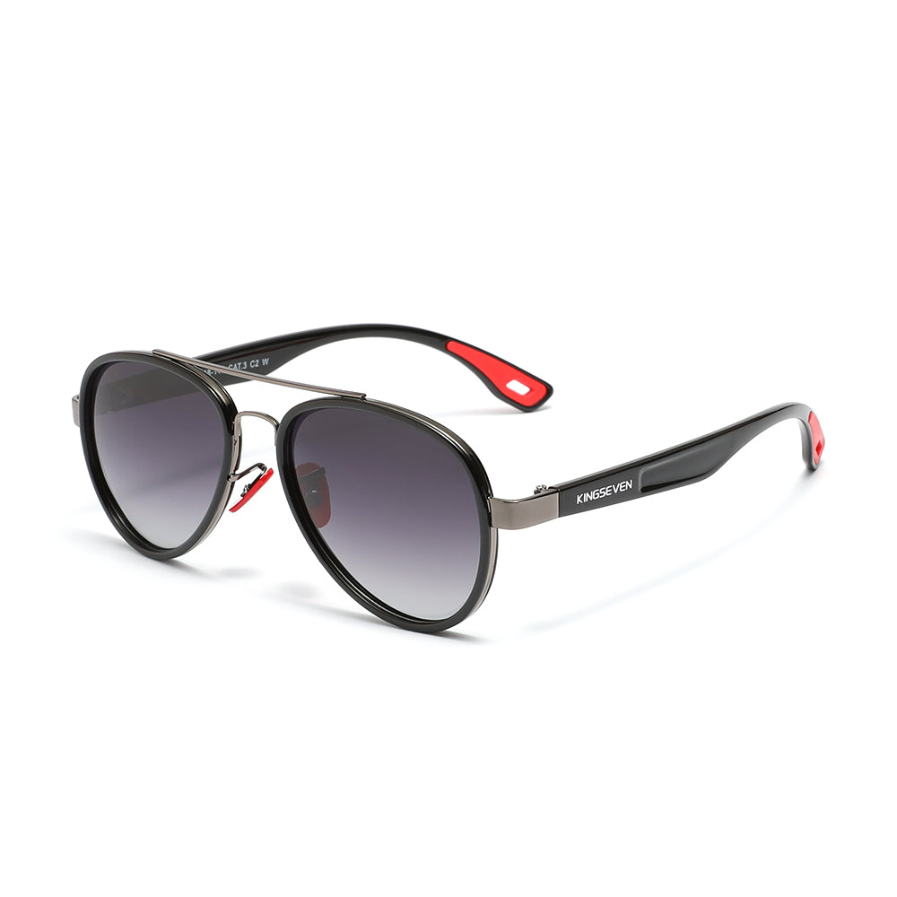 KINGSEVEN LE796 men shiny black gray polarized sunglasses aluminum frame