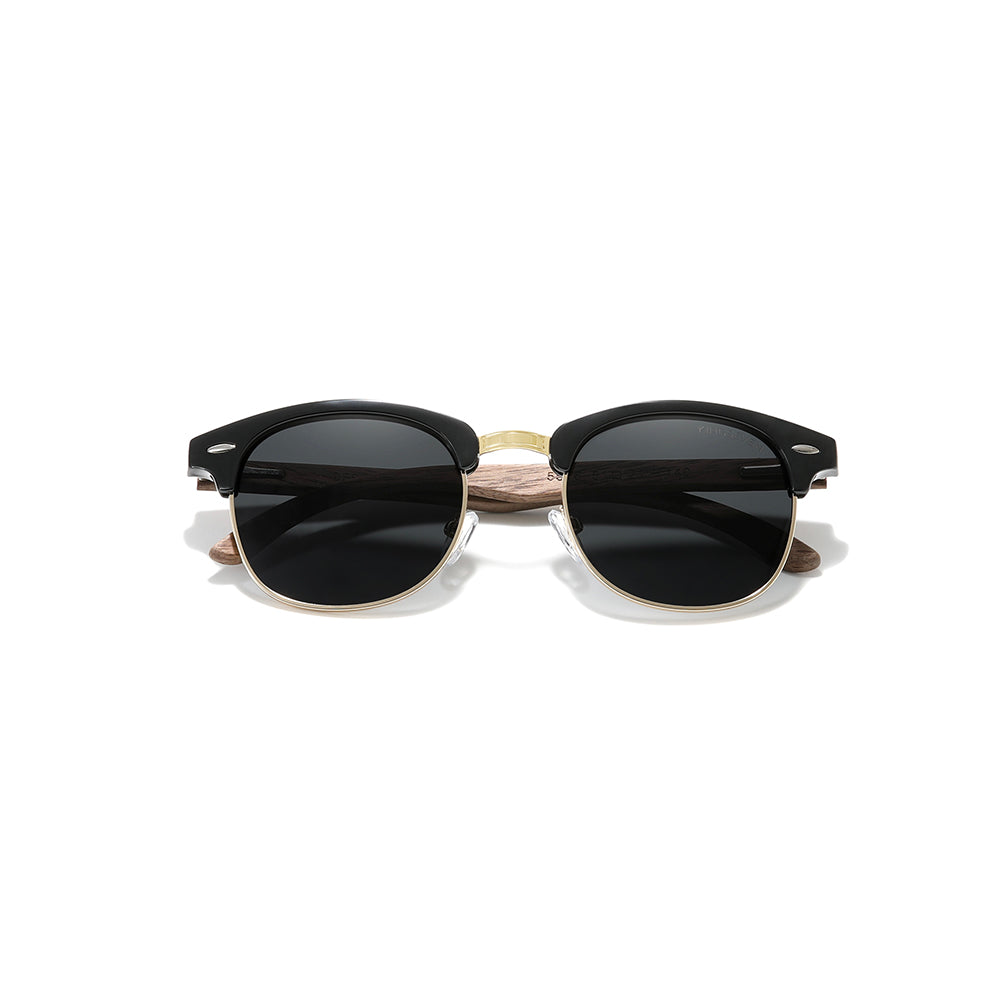 KINGSEVEN W5516 black polarized sunglasses wooden frame