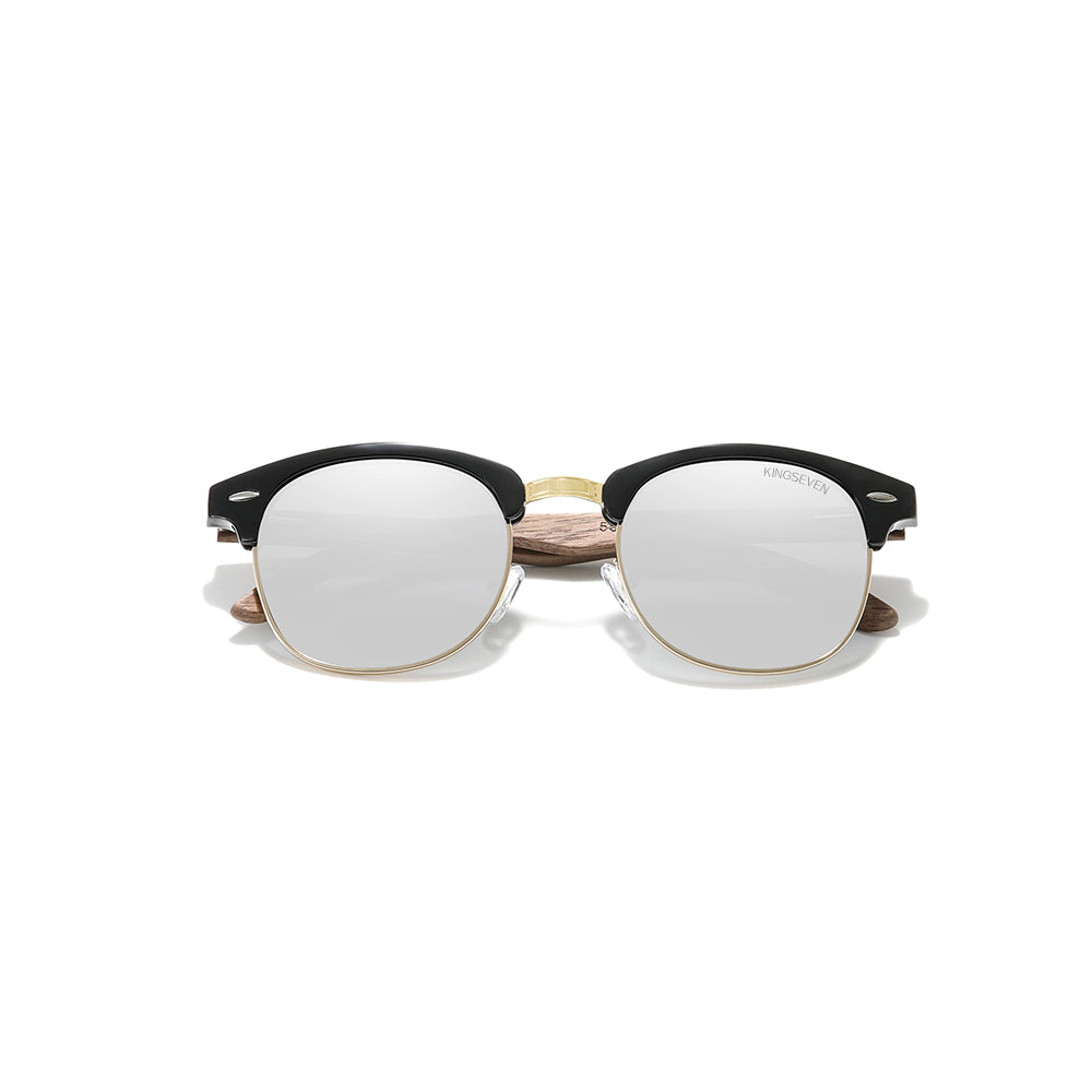 KINGSEVEN W5516 silver polarized sunglasses wooden frame