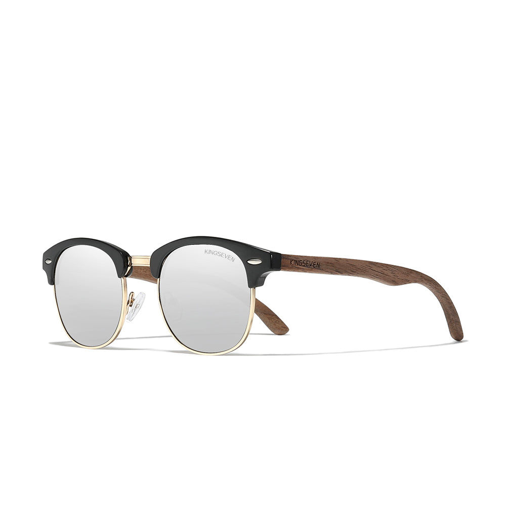KINGSEVEN W5516 silver polarized sunglasses wooden frame